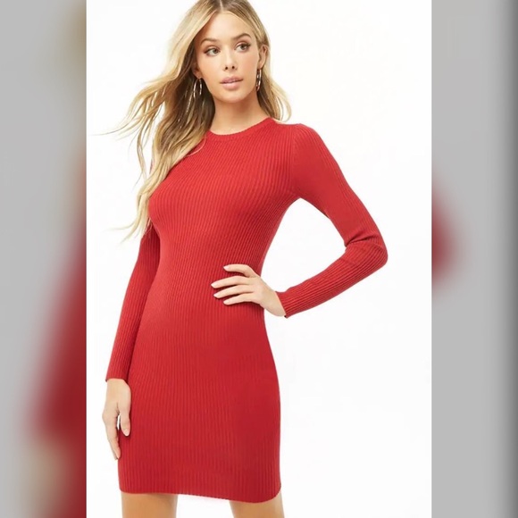 red bodycon sweater dress